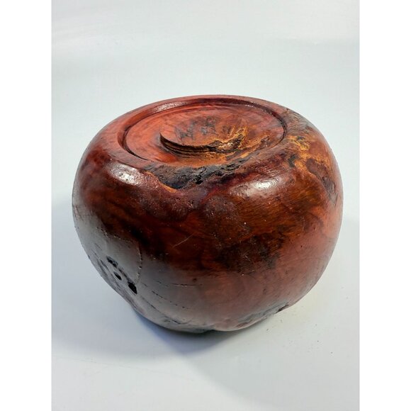 Hand Carved Rustic Wooden Bowl Vessel With Natural Knot Design & Organic Finish - Picture 11 of 16